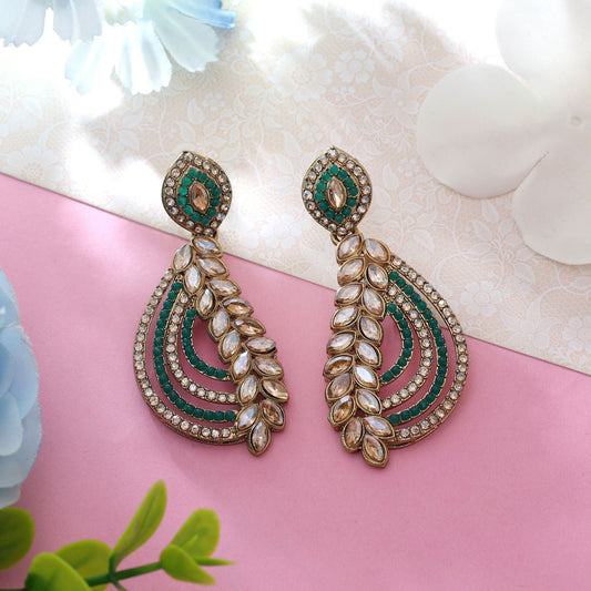 Green Color Fashion Earrings With Traditional American Diamond Earrings Sparkle