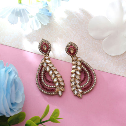 Magenta Color Fashion Earrings With Elegant American Diamond Earrings Sparkle