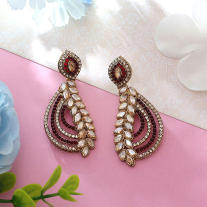 Maroon Color Fashion Earrings Featuring Classic American Diamond Earrings Look