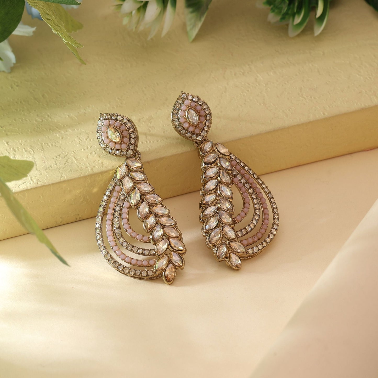Pink Color Fashion Earrings With Chic American Diamond Earrings Shine