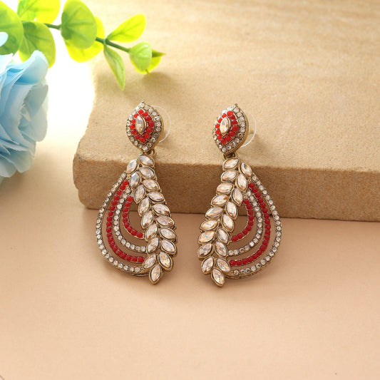 Red Color Fashion Earrings With Bold American Diamond Earrings Finish