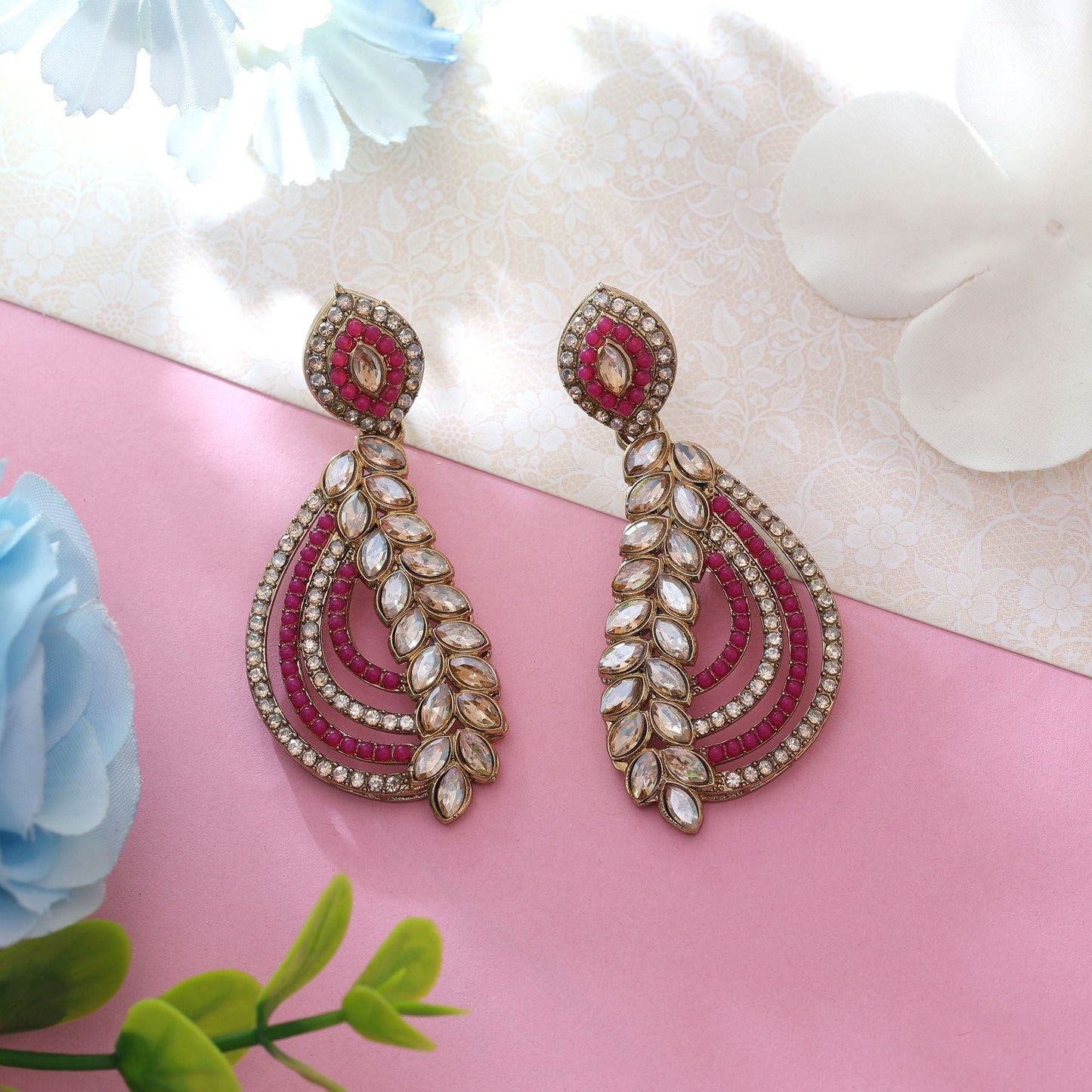 Rani Color Fashion Earrings With Regal American Diamond Earrings Styling