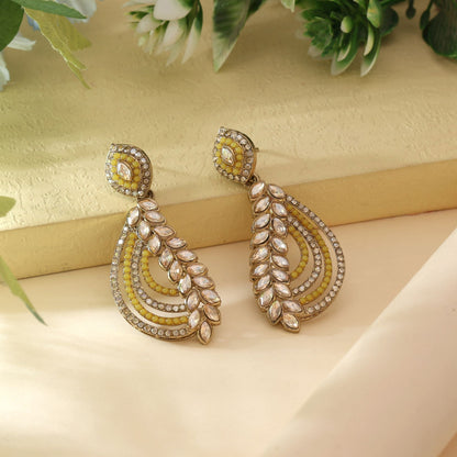 Yellow Color Fashion Earrings With Stylish American Diamond Earrings Detail