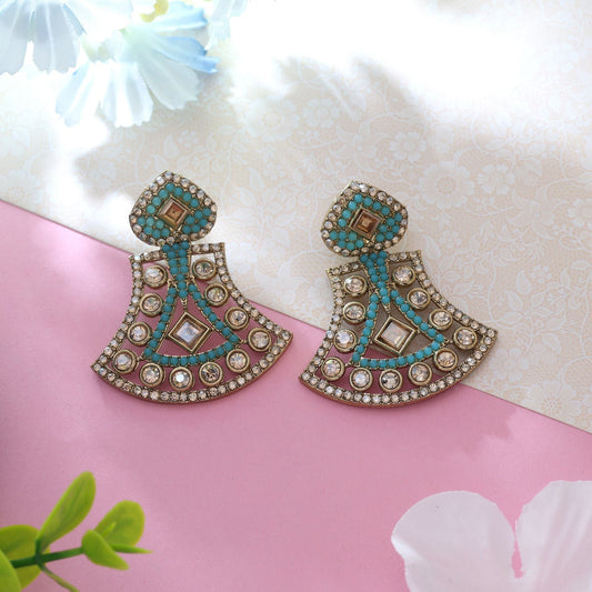 Firozi Color Fashion Earrings With Stylish American Diamond Earrings Sparkle