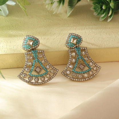Firozi Color Fashion Earrings With Stylish American Diamond Earrings Sparkle