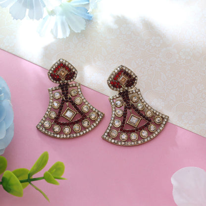 Maroon Color Fashion Earrings With Luxurious American Diamond Earrings Detail