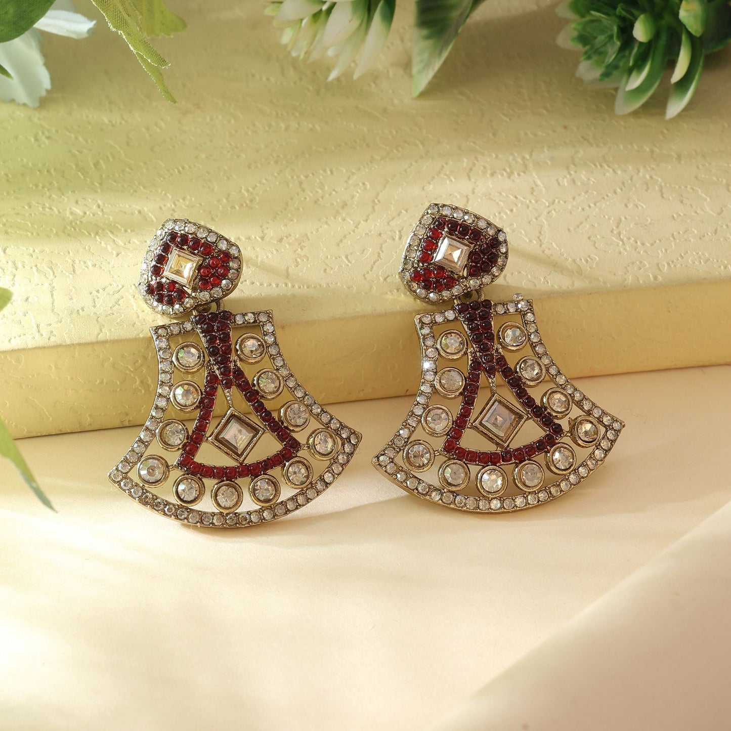 Maroon Color Fashion Earrings With Luxurious American Diamond Earrings Detail