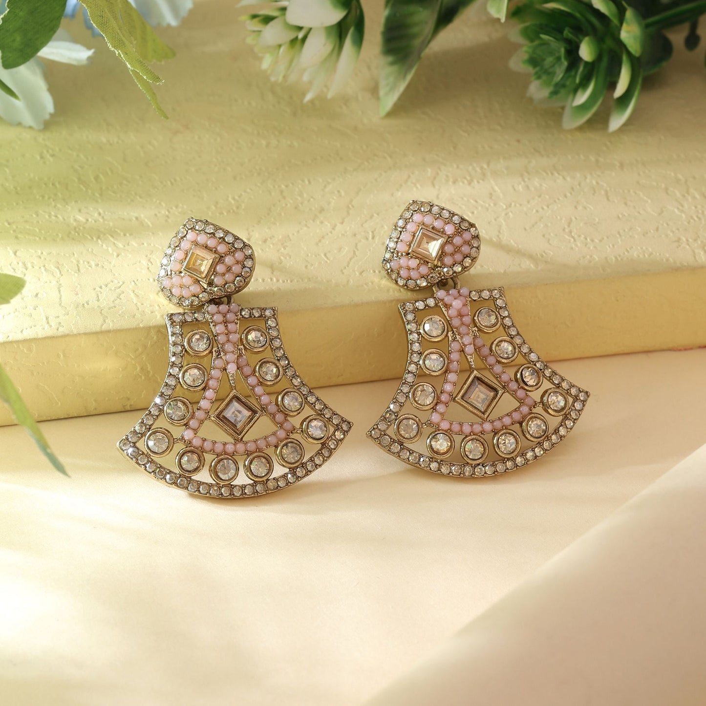 Pink Color Fashion Earrings With Premium American Diamond Earrings Glow