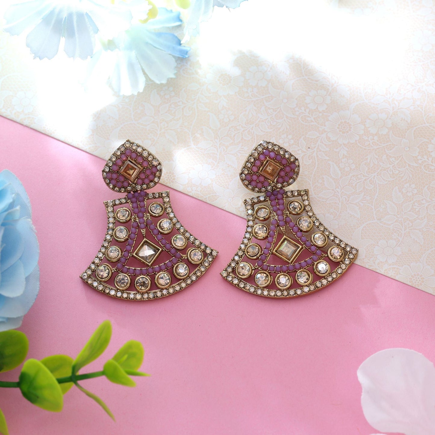 Purple Color Fashion Earrings With Soft American Diamond Earrings Glow
