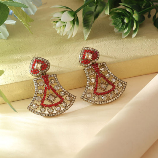 Red Color Fashion Earrings With Elegant American Diamond Earrings Shine