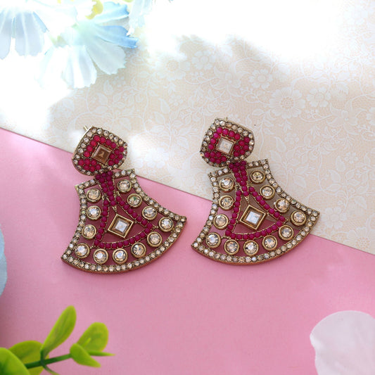Rani Color Fashion Earrings With Bridal American Diamond Earrings Shine