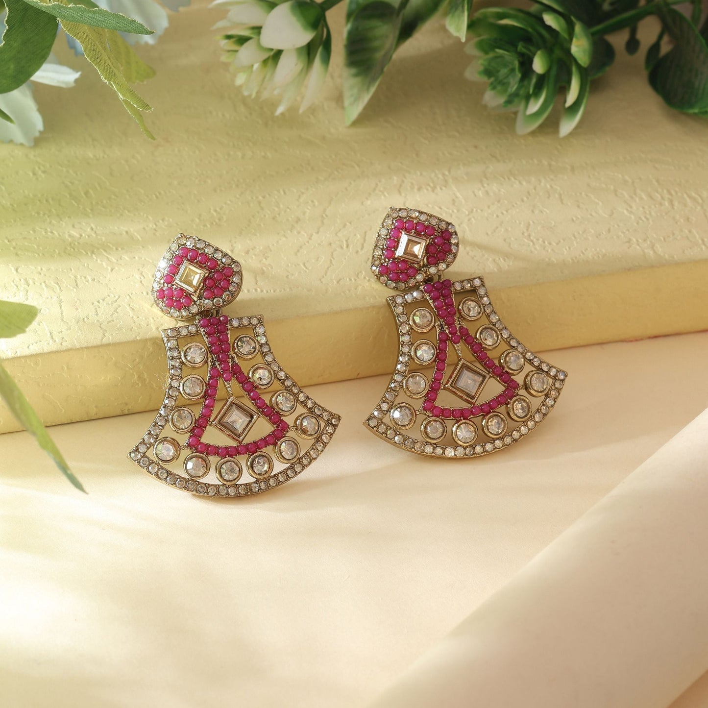 Rani Color Fashion Earrings With Bridal American Diamond Earrings Shine