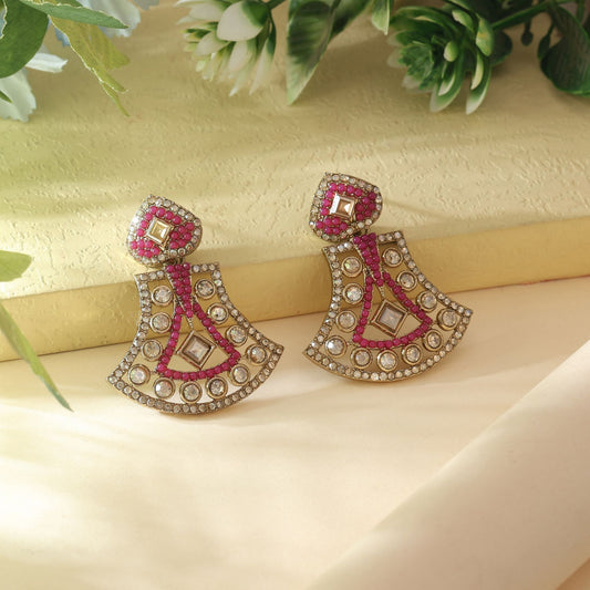 Rani Color Fashion Earrings With Bridal American Diamond Earrings Shine