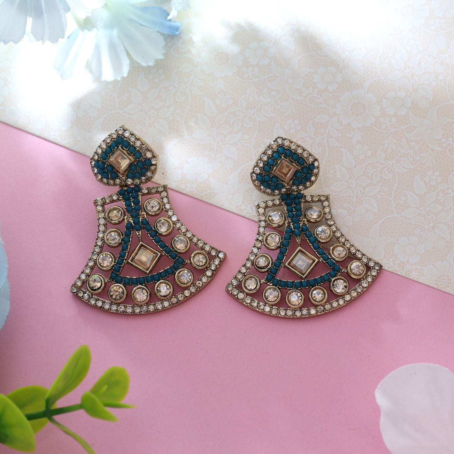 Turquoise Blue Color Fashion Earrings Featuring American Diamond Earrings Glam