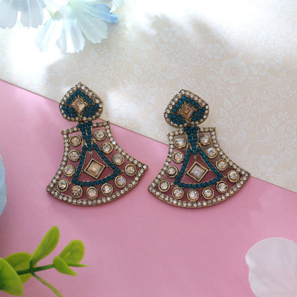 Turquoise Blue Color Fashion Earrings Featuring American Diamond Earrings Glam