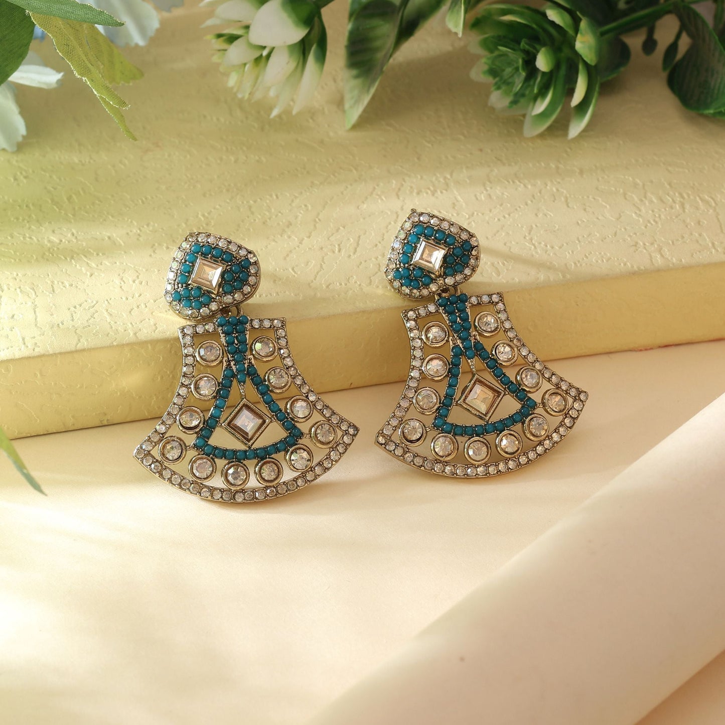 Turquoise Blue Color Fashion Earrings Featuring American Diamond Earrings Glam