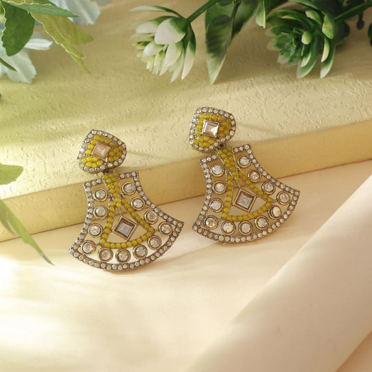 Yellow Color Fashion Earrings With Bright American Diamond Earrings Finish