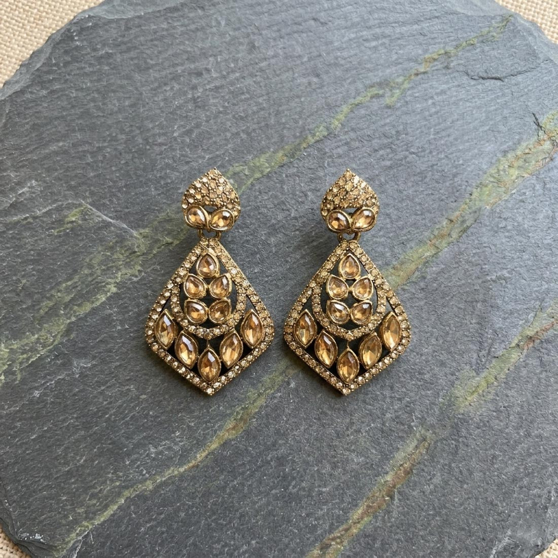 Gold Color Fashion Earrings With Classic American Diamond Earrings Sparkle