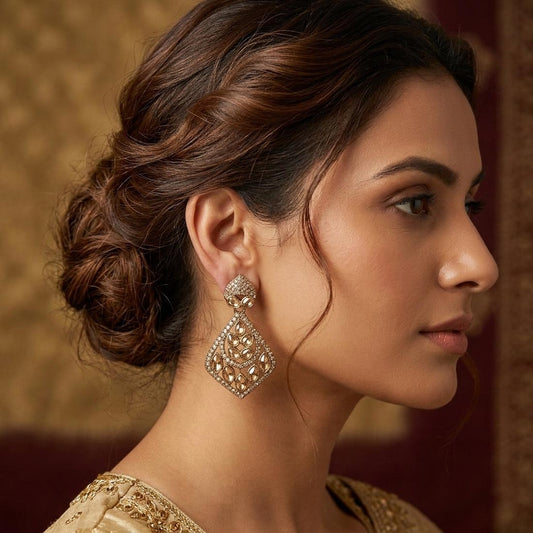 Gold Color Fashion Earrings With Classic American Diamond Earrings Sparkle