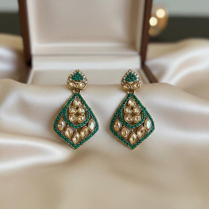 Green Color Fashion Earrings Featuring Chic American Diamond Earrings Style