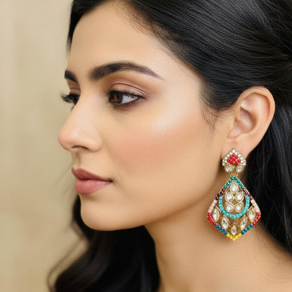 Multi Color Fashion Earrings With Premium American Diamond Earrings Detail