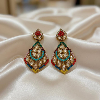 Multi Color Fashion Earrings With Premium American Diamond Earrings Detail