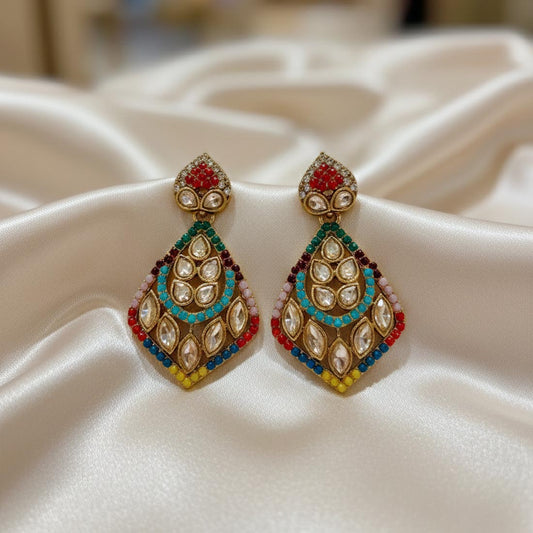 Multi Color Fashion Earrings With Premium American Diamond Earrings Detail
