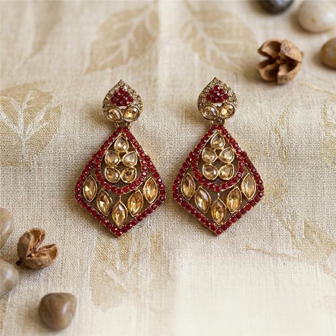 Magenta Color Fashion Earrings With Glam American Diamond Earrings Touch