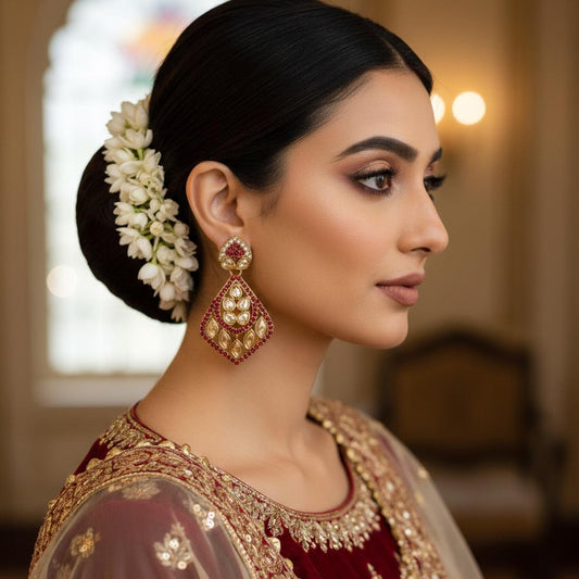 Maroon Color Fashion Earrings With Statement American Diamond Earrings Finish