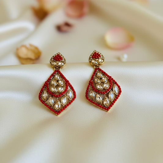 Red Color Fashion Earrings With Festive American Diamond Earrings Shine