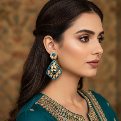 Turquoise Blue Color Fashion Earrings With Vibrant American Diamond Earrings Shine