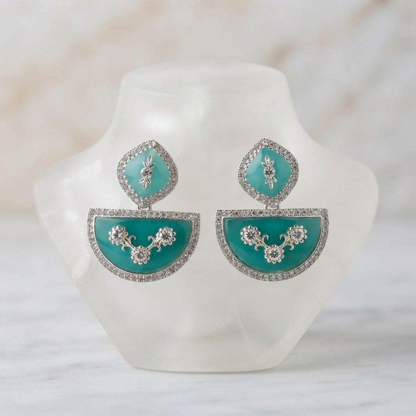 Mint Green Color Fashion Earrings with Elegant Designer Fashion Jewelry Appeal