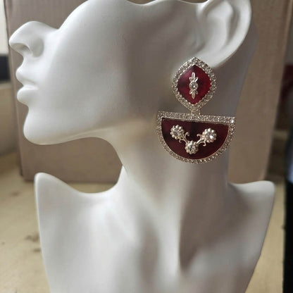 Maroon Color Fashion Earrings with Elegant Contemporary Jewelry Design for Women