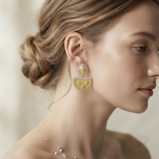 Yellow Color Fashion Earrings Featuring Beautiful Trendy Everyday Wear Style