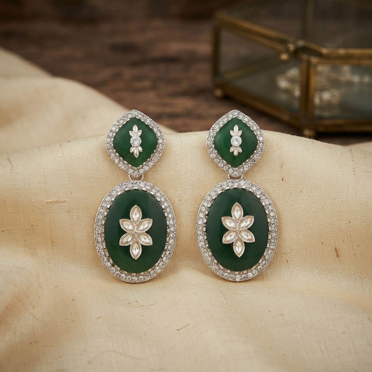 Green Color Fashion Earrings Featuring Beautiful Contemporary Fashion Accessories Design