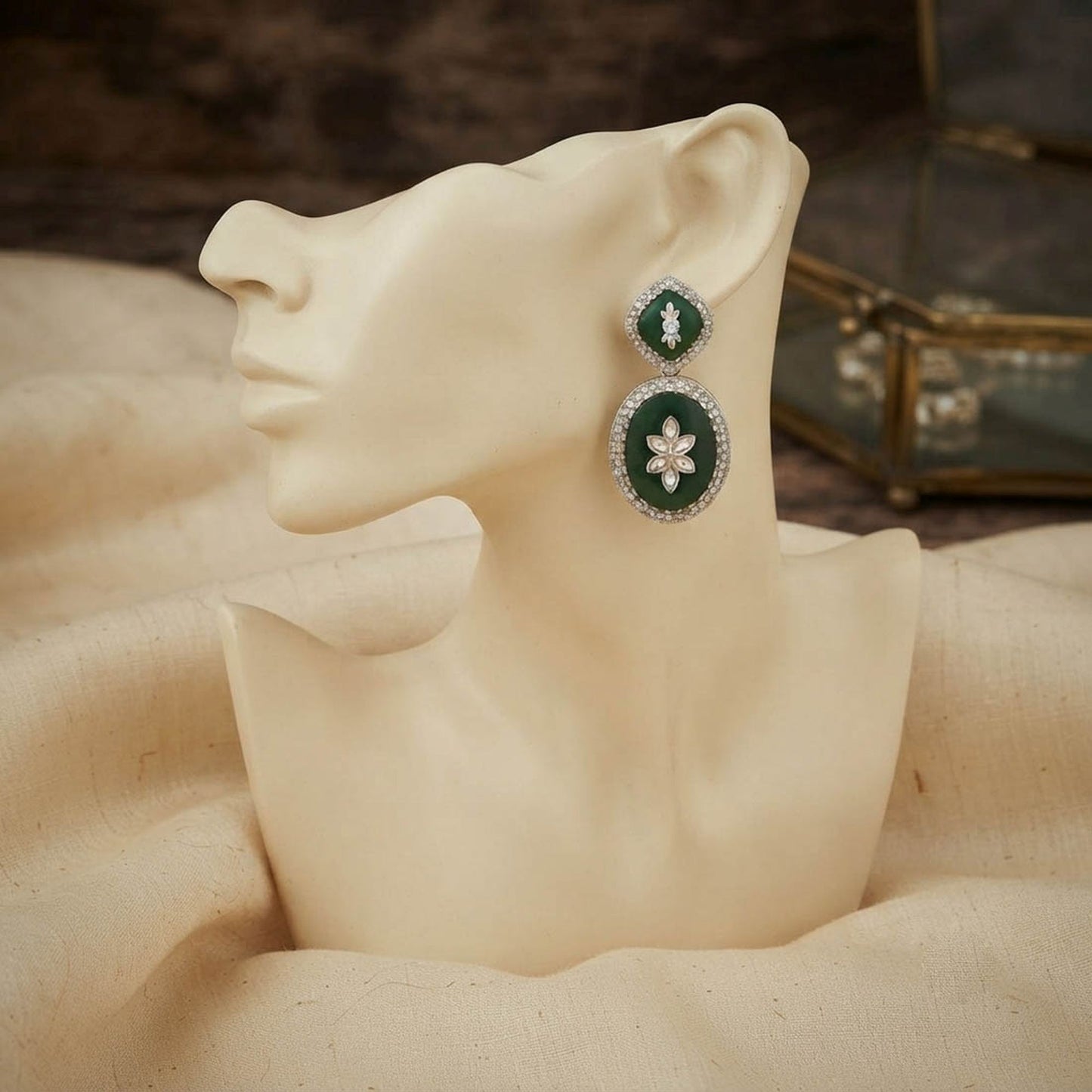 Green Color Fashion Earrings Featuring Beautiful Contemporary Fashion Accessories Design