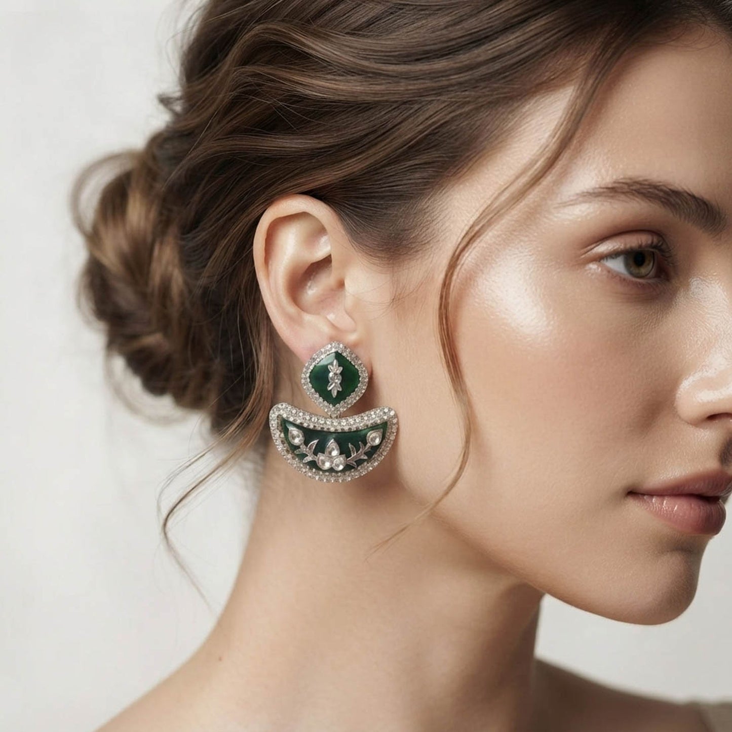 Green Color Fashion Earrings with Elegant Contemporary Jewelry for Casual Outfits