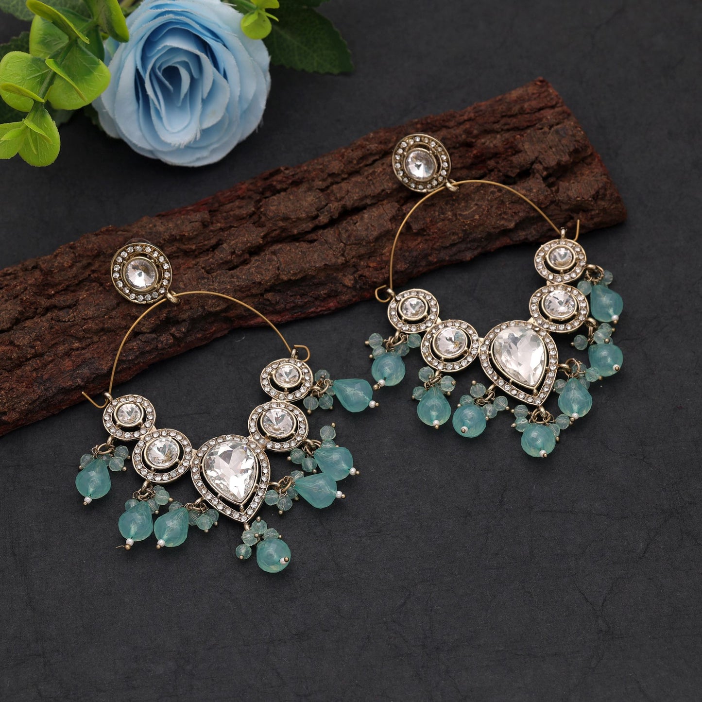 Aqua Color Kashmiri Earrings Featuring Elegant Handmade Fashion Jewelry Style