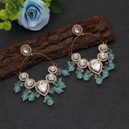 Aqua Color Kashmiri Earrings Featuring Elegant Handmade Fashion Jewelry Style