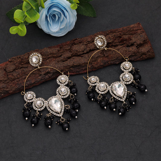 Black Color Dangle Earrings Crafted with Elegant Traditional Fashion Statement Look