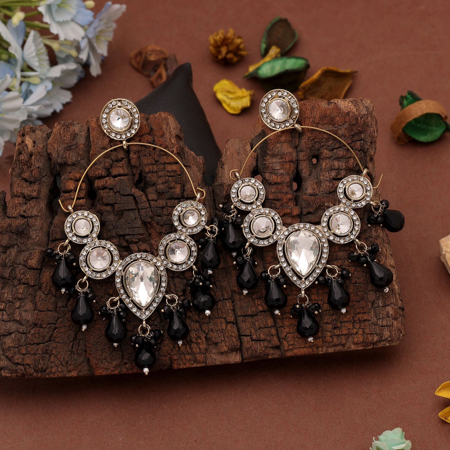 Black Color Kashmiri Earrings Crafted with Elegant Traditional Fashion Statement Look