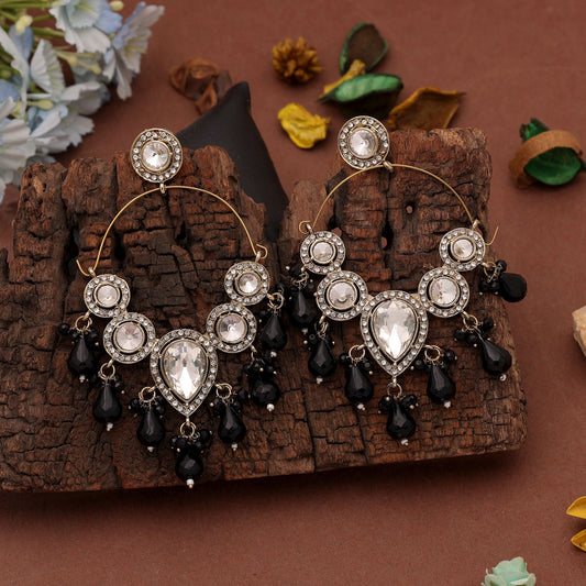 Black Color Dangle Earrings Crafted with Elegant Traditional Fashion Statement Look