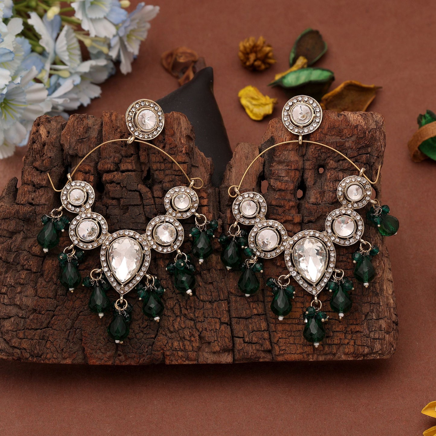 Green Color Kashmiri Earrings Featuring Artistic Handmade Ethnic Jewelry Collection