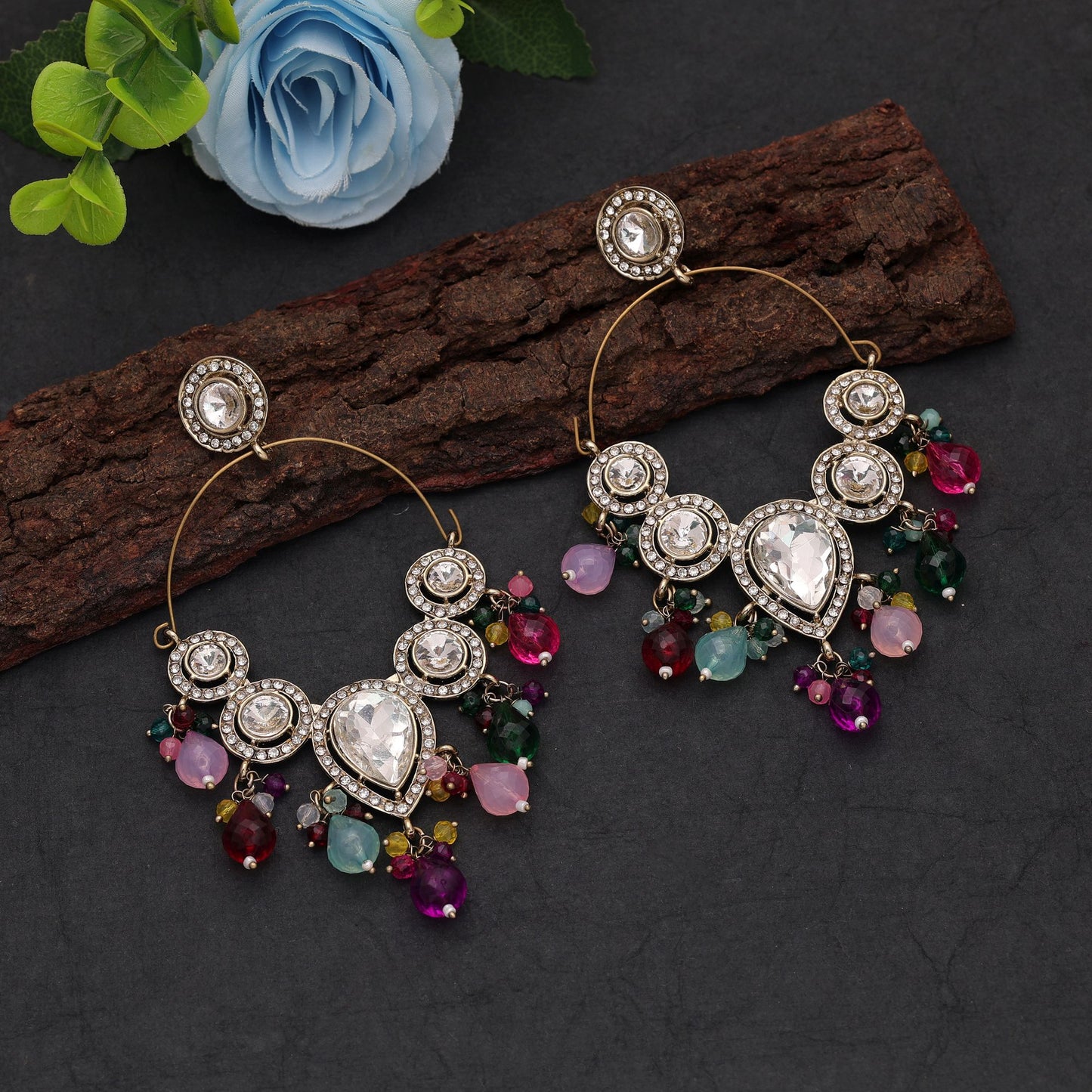 Multi Color Kashmiri Earrings with Beautiful Traditional Ethnic Designer Artwork