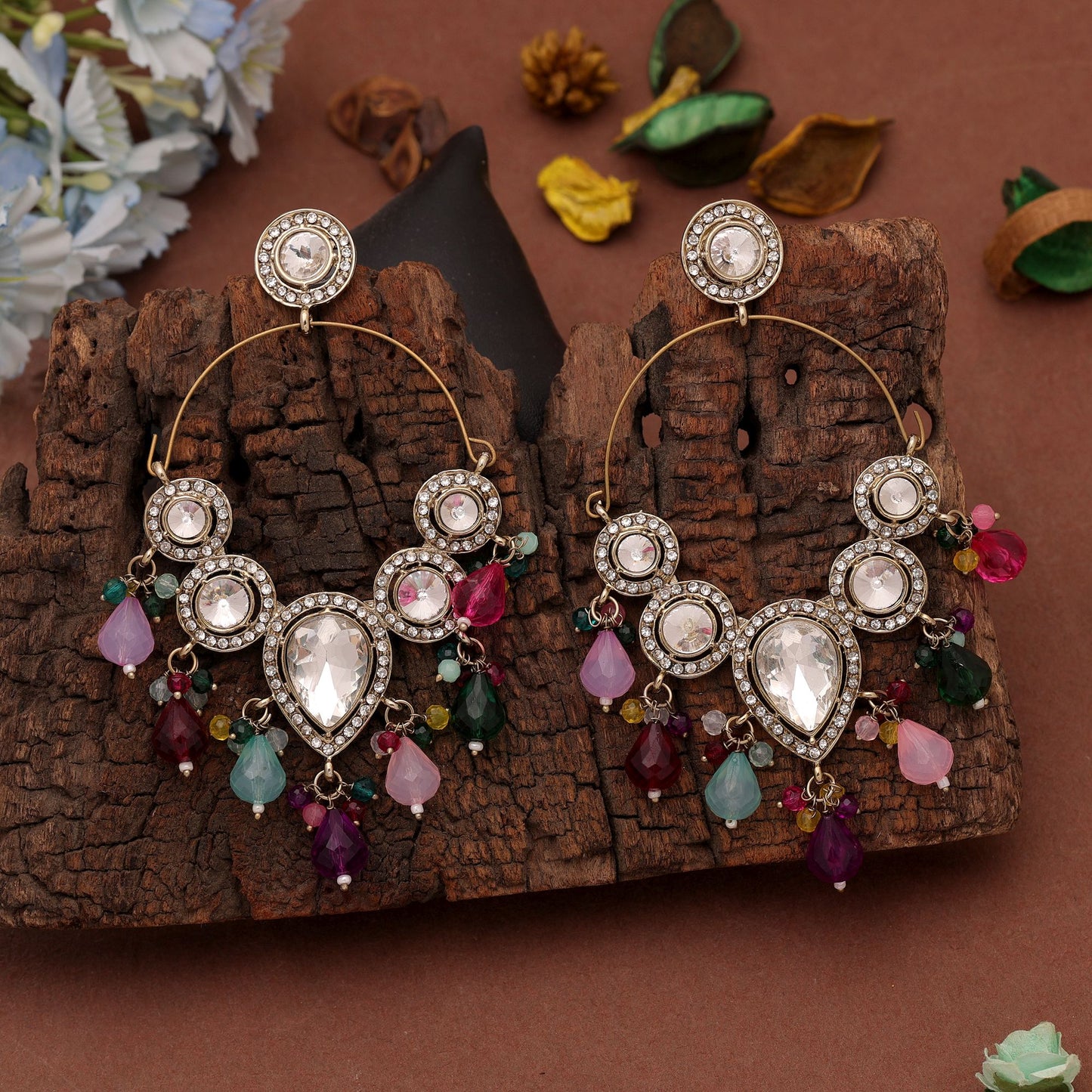 Multi Color Kashmiri Earrings with Beautiful Traditional Ethnic Designer Artwork