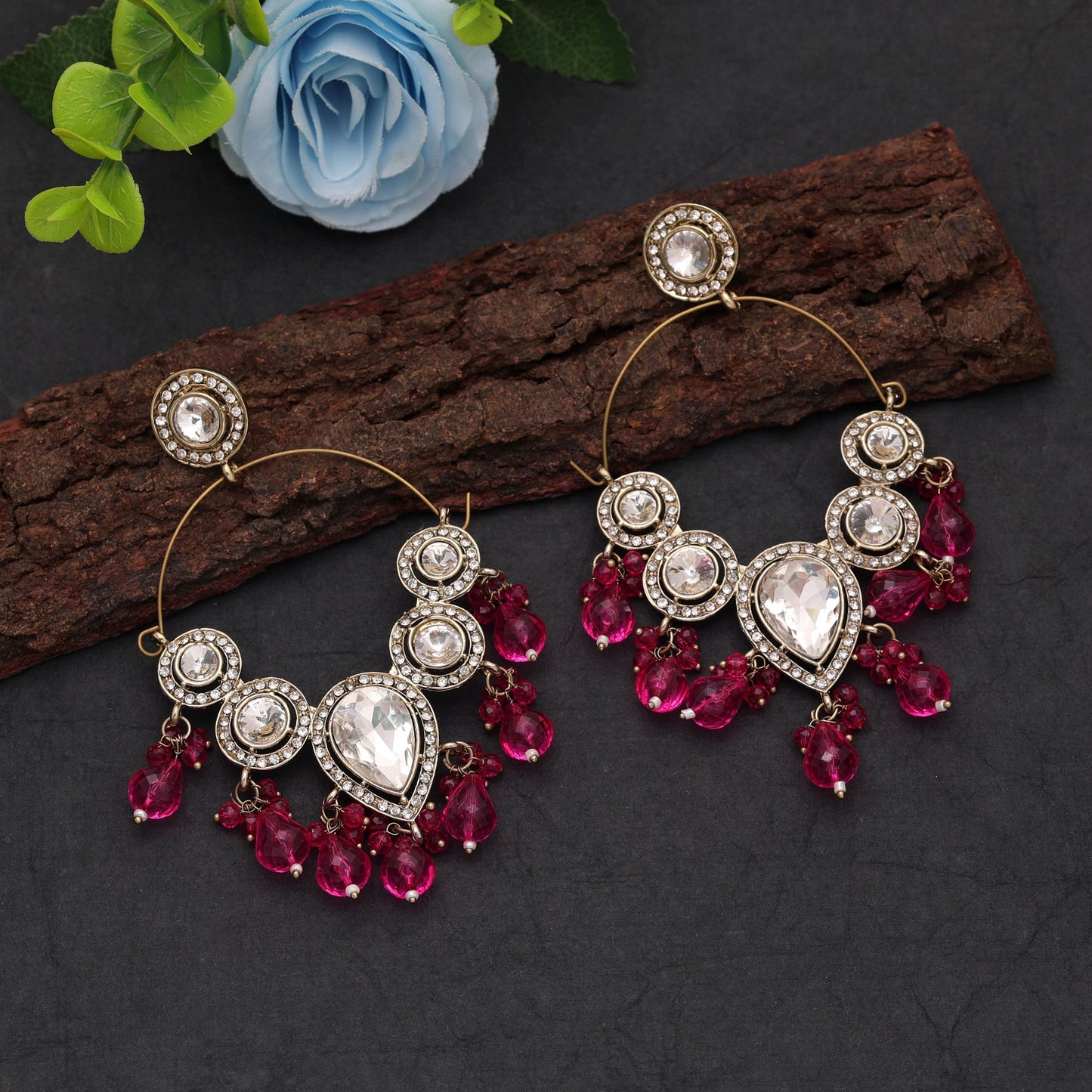 Rani Color Kashmiri Earrings with Beautiful Handmade Ethnic Jewelry Design