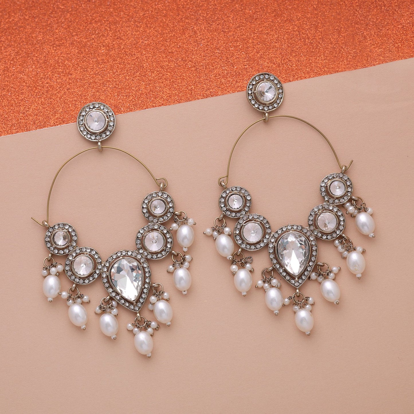 White Color Kashmiri Earrings Featuring Beautiful Artistic Craftsmanship for Festive Wear