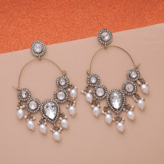 White Color Kashmiri Earrings Featuring Beautiful Artistic Craftsmanship for Festive Wear