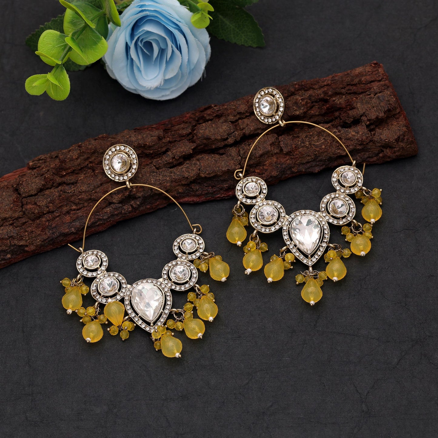 Yellow Color Kashmiri Earrings with Elegant Handmade Traditional Ethnic Jewelry Design