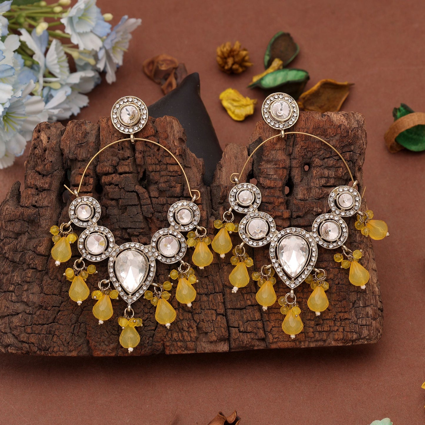Yellow Color Kashmiri Earrings with Elegant Handmade Traditional Ethnic Jewelry Design